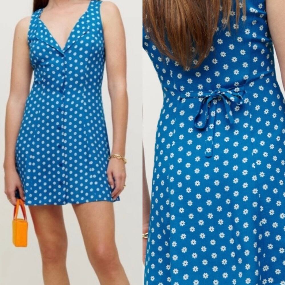 Reformation Blue Polka & Daisy Mini Dress